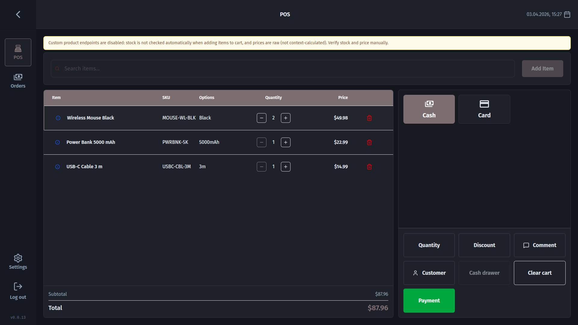Medusa POS dark screenshot 2
